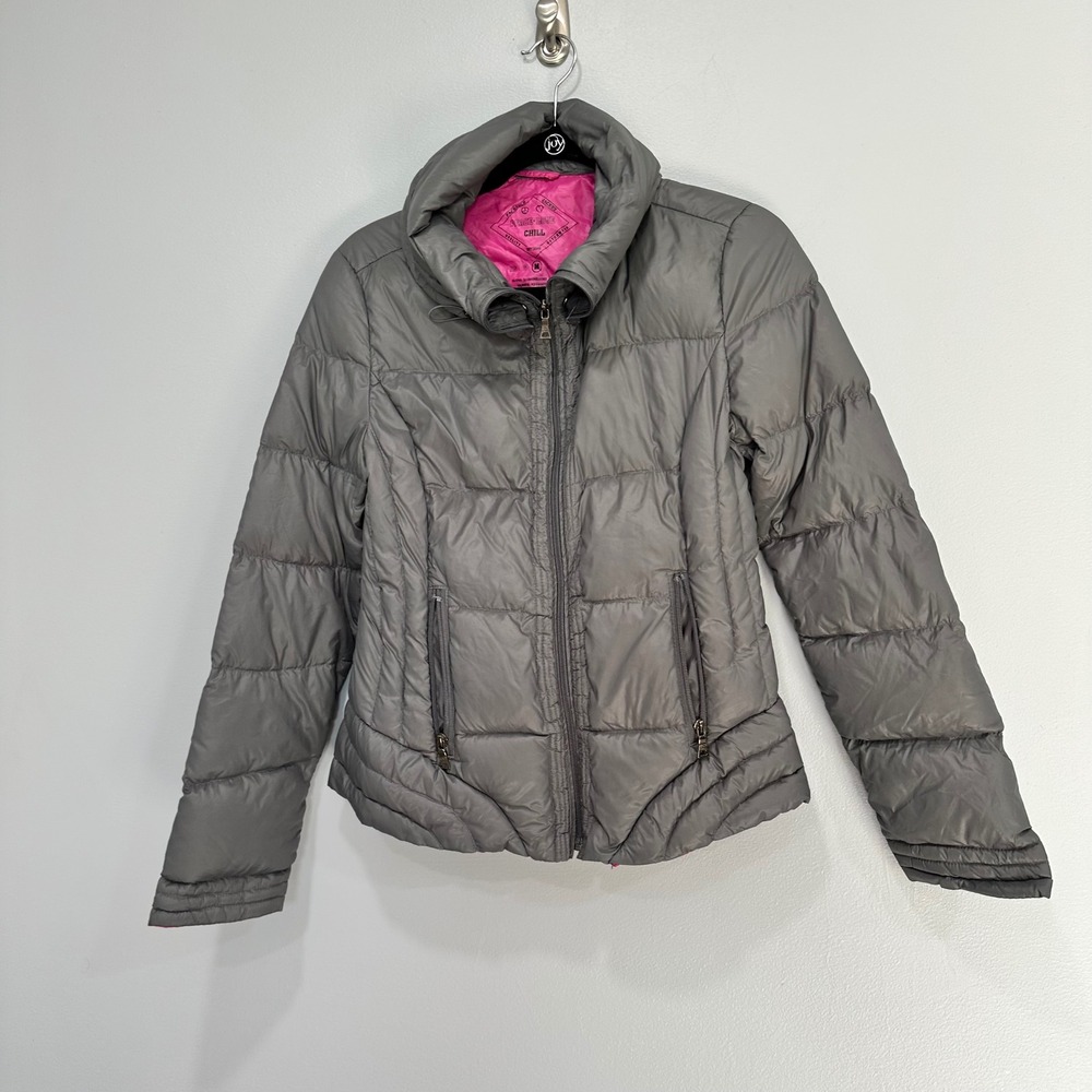 Peace‎ Love Chill Packable Puffer Jacket Women's Medium Gray Down Filled Coat